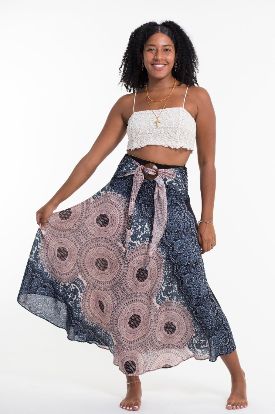 Women HaremPants | Geometric Mandalas Handkerchief Midi Skirt In Silver Gray