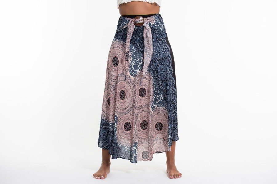 Women HaremPants | Geometric Mandalas Handkerchief Midi Skirt In Silver Gray