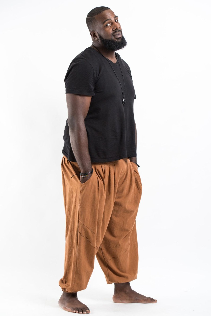 Men HaremPants | Plus Size Genie Men'S Cotton Harem Pants In Brown