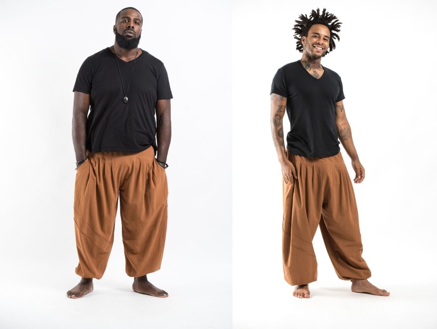 Men HaremPants | Plus Size Genie Men'S Cotton Harem Pants In Brown