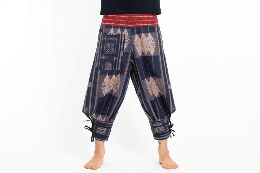 Men HaremPants | Thai Hill Tribe Fabric Men'S Harem Pants With Ankle Straps In Artisan Blue