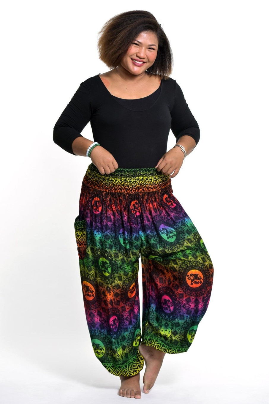 Plus Size HaremPants | Plus Size Rainbow Elephant Women'S Elephant Pants In Green