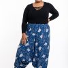 Women HaremPants | Plus Size Elephant Prints Women'S Low Cut Cotton Harem Pants In Indigo