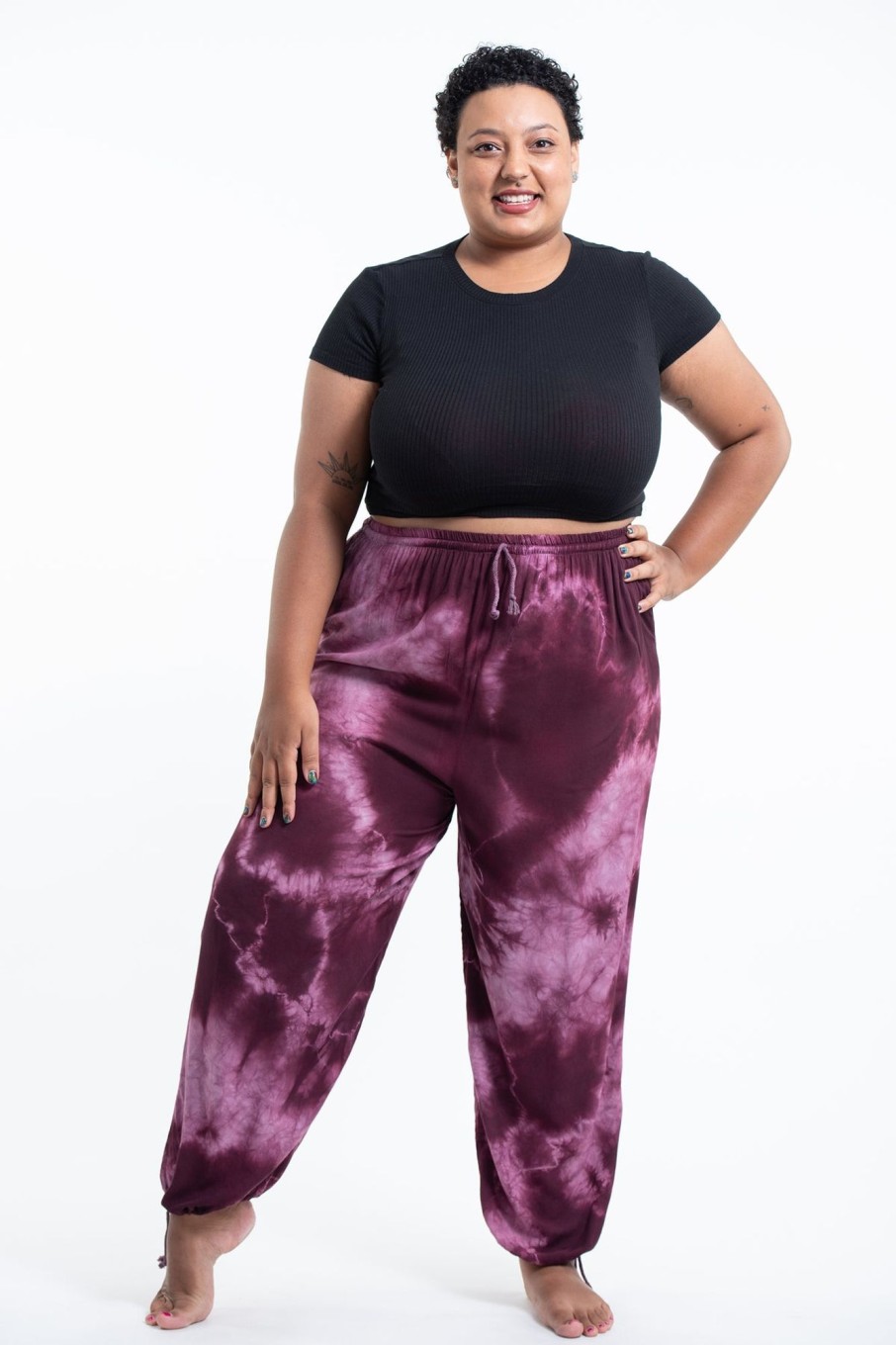 Women HaremPants | Plus Size Tie Dye Drawstring Women'S Yoga Massage Pants In Dark Purple