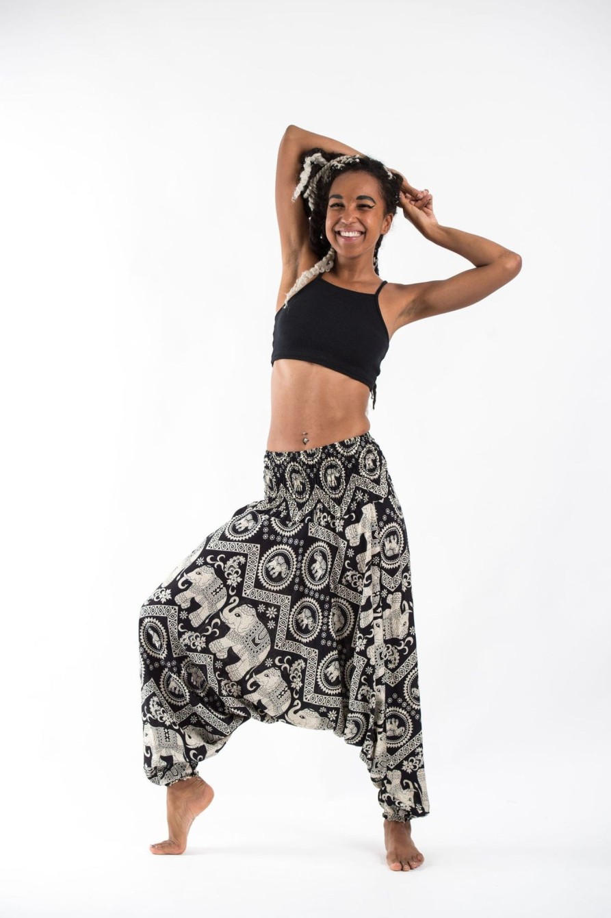 Women HaremPants | Imperial Elephant 2-In-1 Jumpsuit Elephant Pants In Black