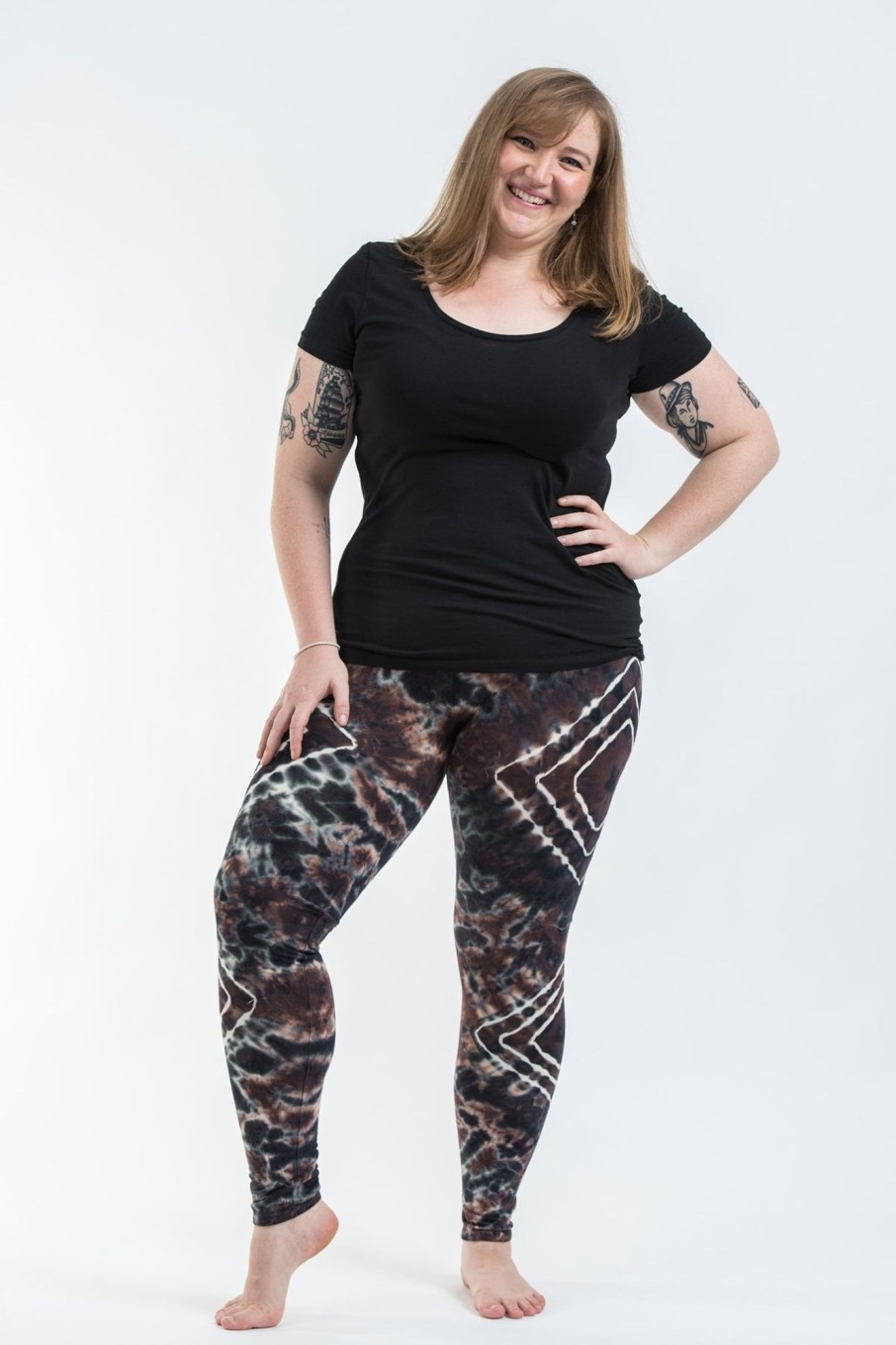 Women HaremPants | Plus Size Diamond Tie Dye Cotton Leggings In Brown