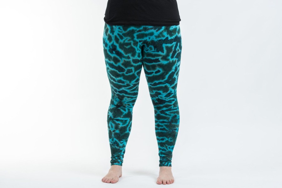 Women HaremPants | Plus Size Marble Tie Dye Cotton Leggings In Turquoise