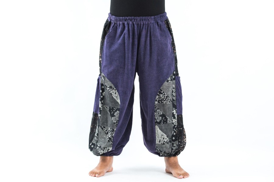 Plus Size HaremPants | Plus Size Stone Washed Patchwork Women Unisex Pants In Blue