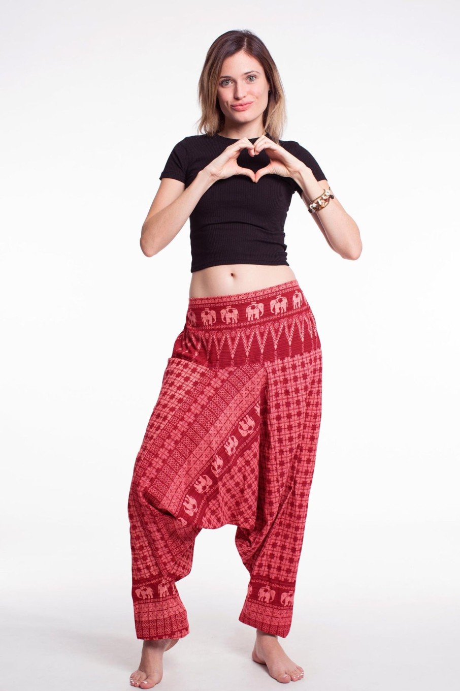 Women HaremPants | Hill Tribe Elephant Women'S Elephant Pants In Red