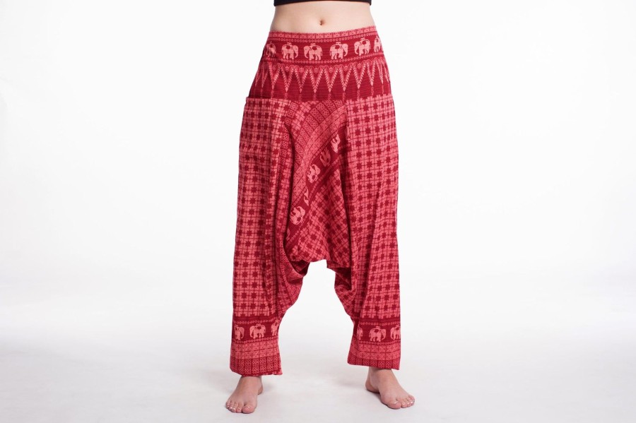 Women HaremPants | Hill Tribe Elephant Women'S Elephant Pants In Red