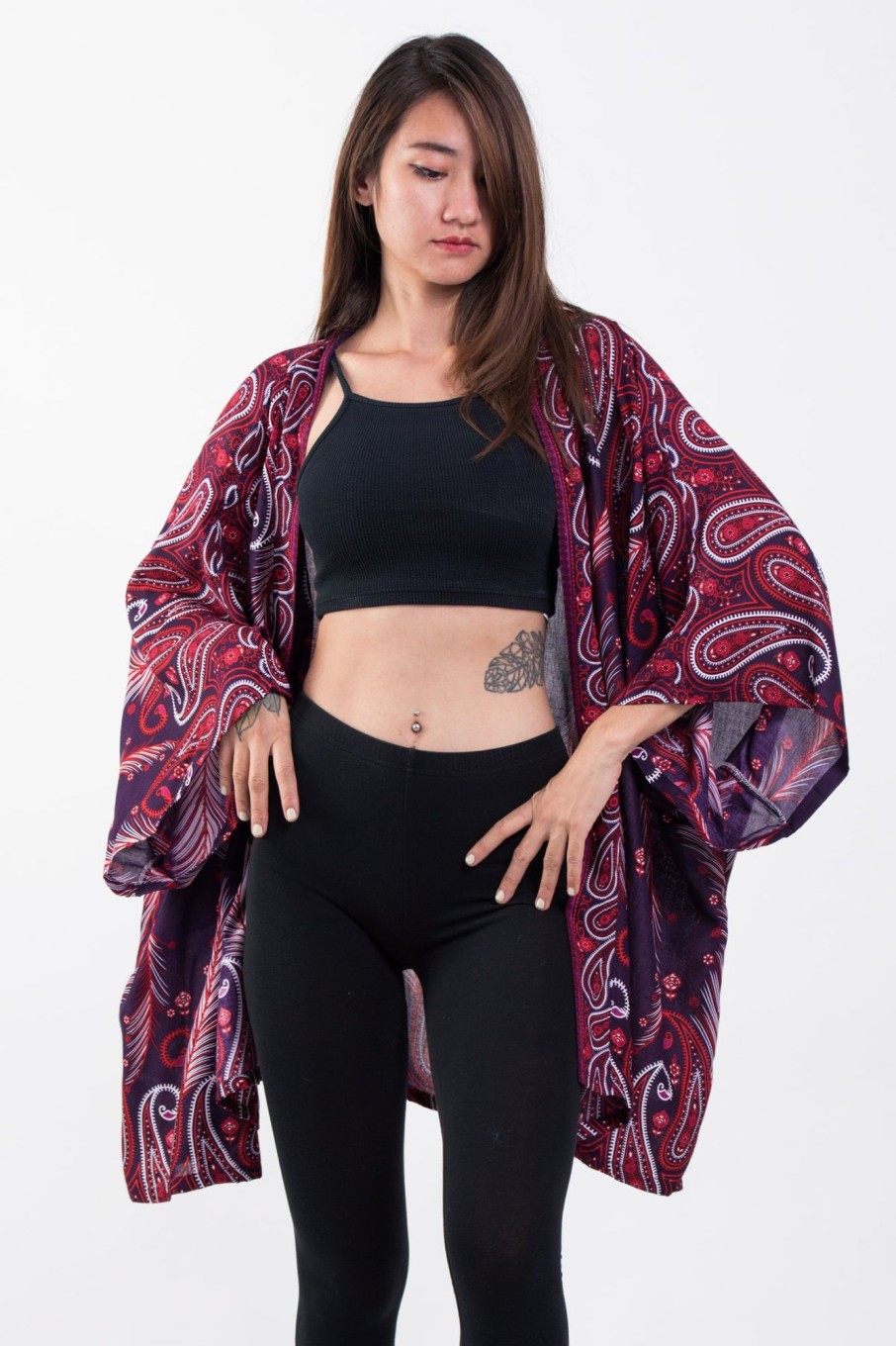 Women HaremPants | Paisley Feathers Kimono Cardigan In Purple