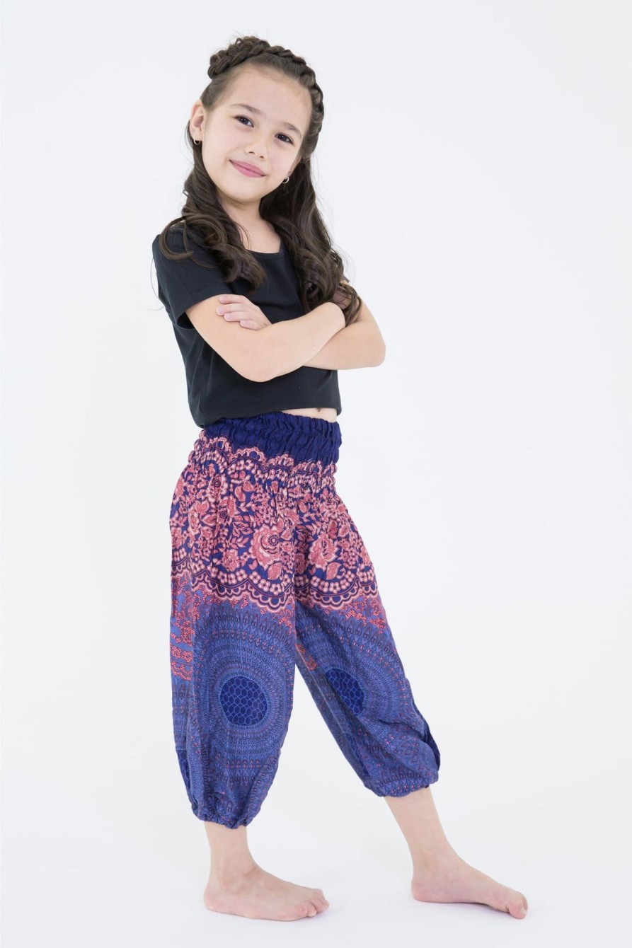 Kids HaremPants | Geometric Mandalas Kids Harem Pants In Blue