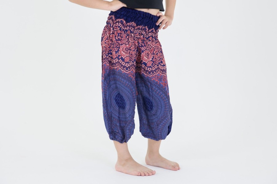 Kids HaremPants | Geometric Mandalas Kids Harem Pants In Blue