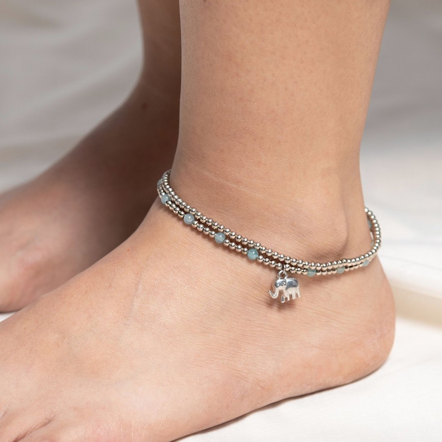 Accessories HaremPants | Hand Made Fair Trade Anklet Double Strand Silver Beads Blue Elephant Grey