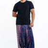 Men HaremPants | Peacock Feathers Drop Crotch Men'S Harem Pants In Blue