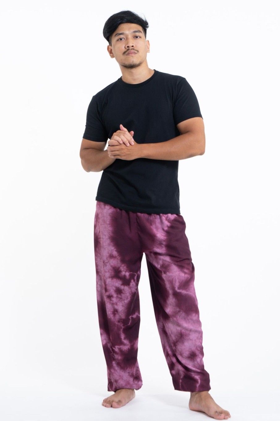 Men HaremPants | Tie Dye Drawstring Men'S Yoga Massage Pants In Dark Purple