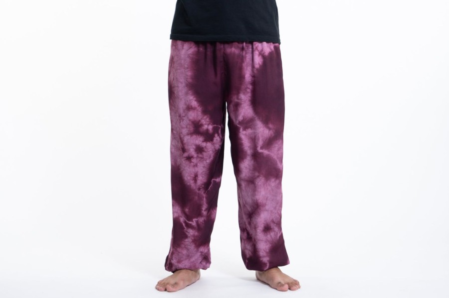 Men HaremPants | Tie Dye Drawstring Men'S Yoga Massage Pants In Dark Purple