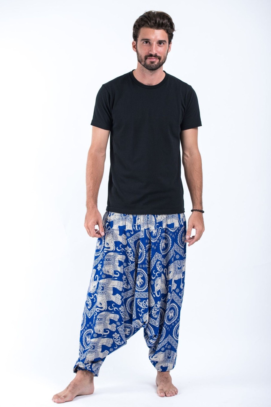 Men HaremPants | Imperial Elephant Drop Crotch Men'S Elephant Pants In Blue