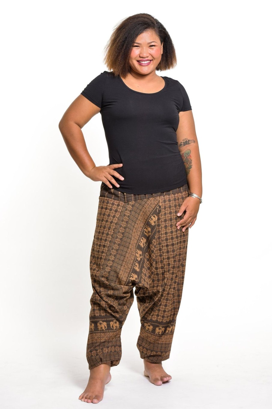 Women HaremPants | Plus Size Hill Tribe Elephant Women'S Elephant Pants In Brown