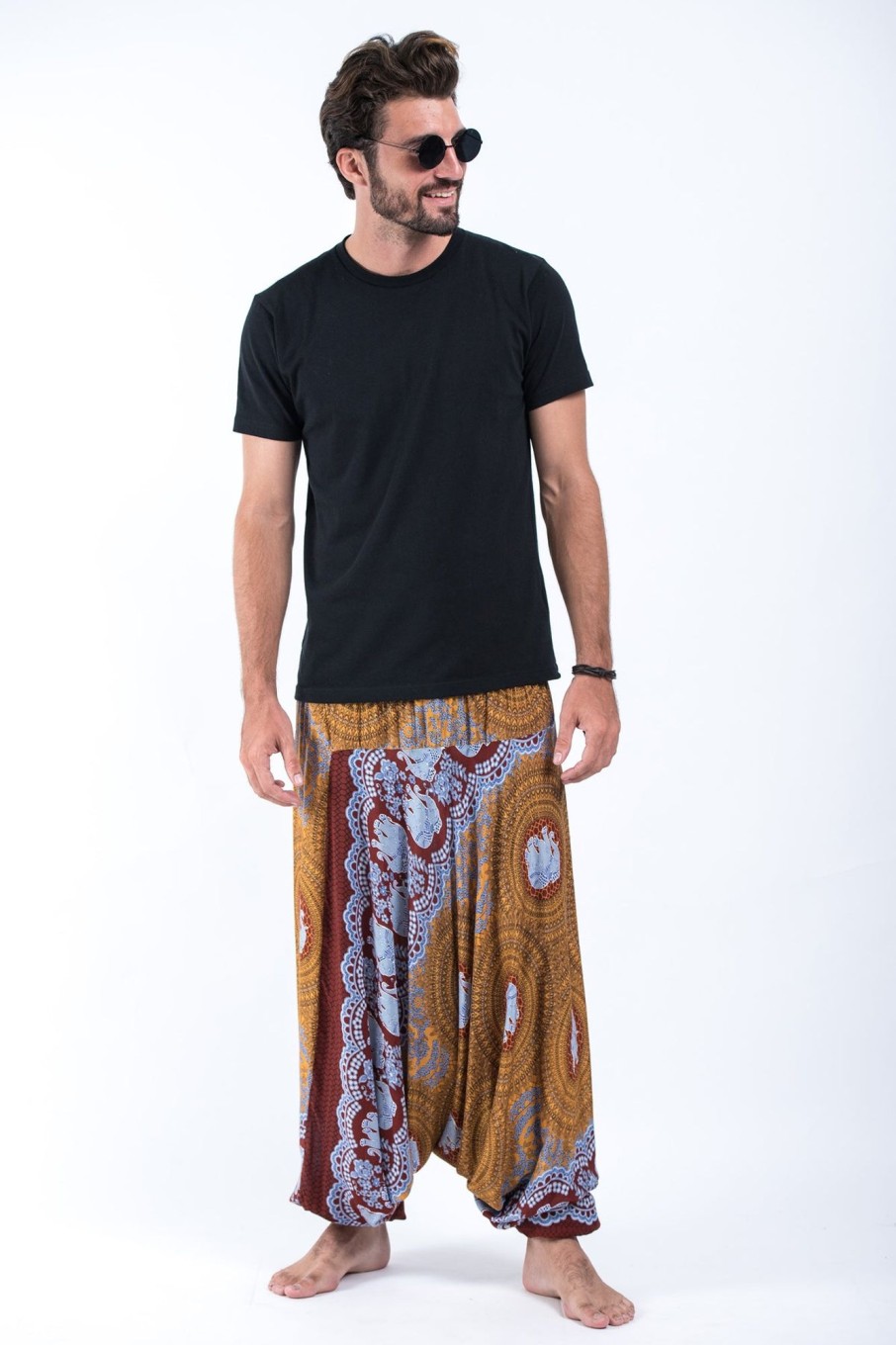 Men HaremPants | Mandala Elephant Drop Crotch Men'S Elephant Pants In Bronze