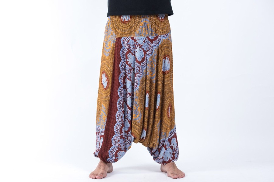 Men HaremPants | Mandala Elephant Drop Crotch Men'S Elephant Pants In Bronze