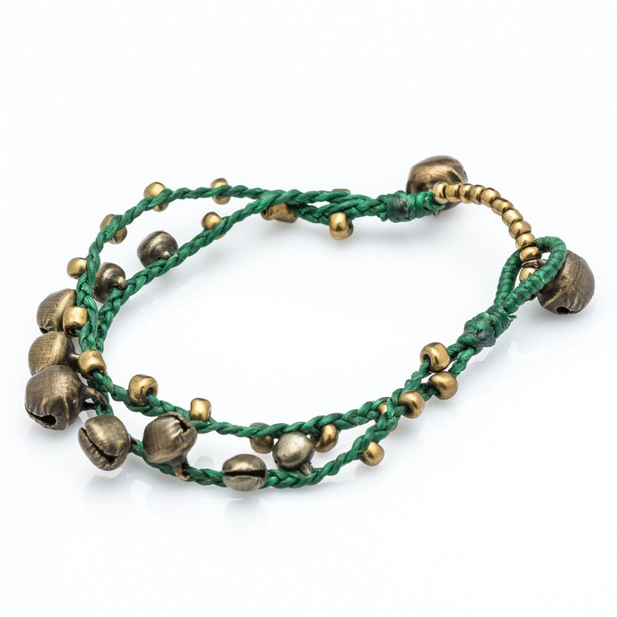 Accessories HaremPants | Brass Bell Waxed Cotton Bracelets In Green