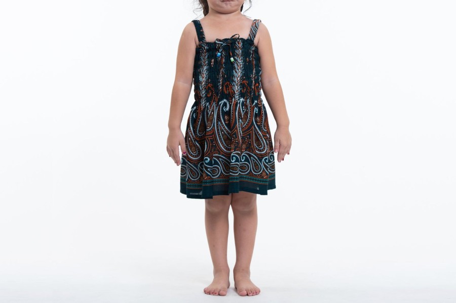 Kids HaremPants | Kids Paisley Feathers Smock Dress In Green