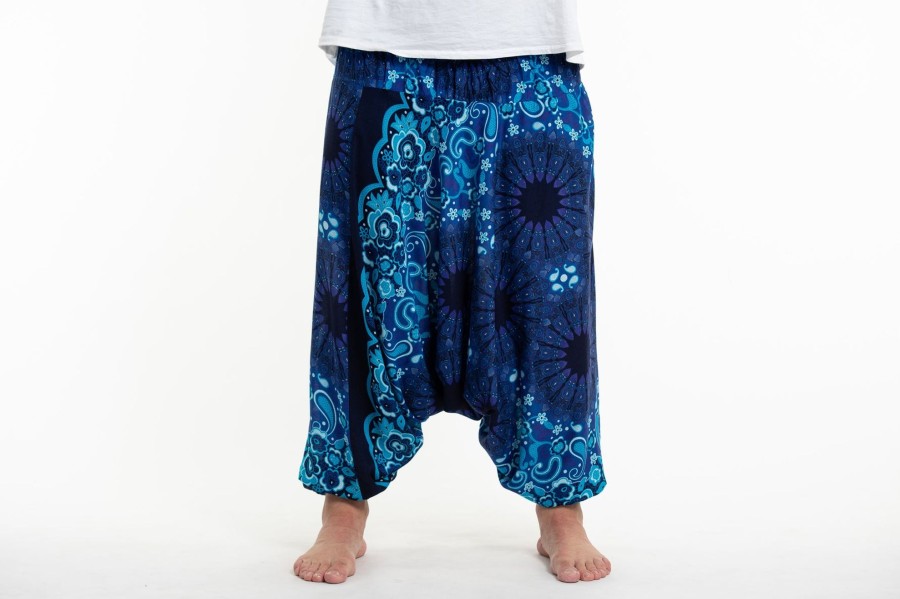 Men HaremPants | Plus Size Paisley Mandalas Drop Crotch Men'S Harem Pants In Blue