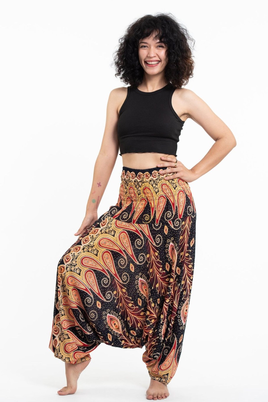 Women HaremPants | Peacock Paisley 2-In-1 Jumpsuit Harem Pants In Black