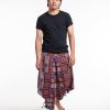 Men HaremPants | Clovers Thai Hill Tribe Fabric Men'S Harem Pants With Ankle Straps In Burgundy