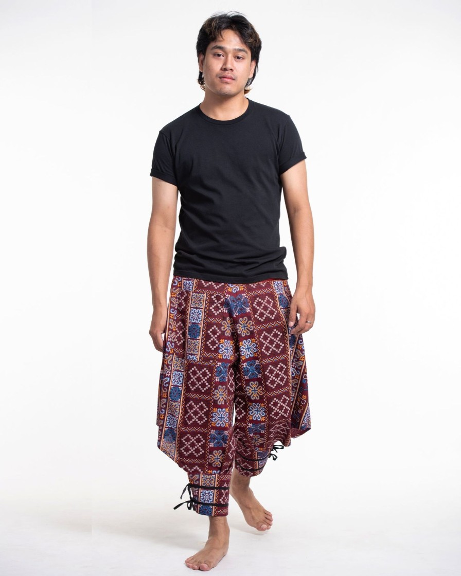 Men HaremPants | Clovers Thai Hill Tribe Fabric Men'S Harem Pants With Ankle Straps In Burgundy