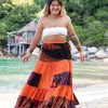 Plus Size HaremPants | Plus Size Patchwork Long Skirt In Bright Orange