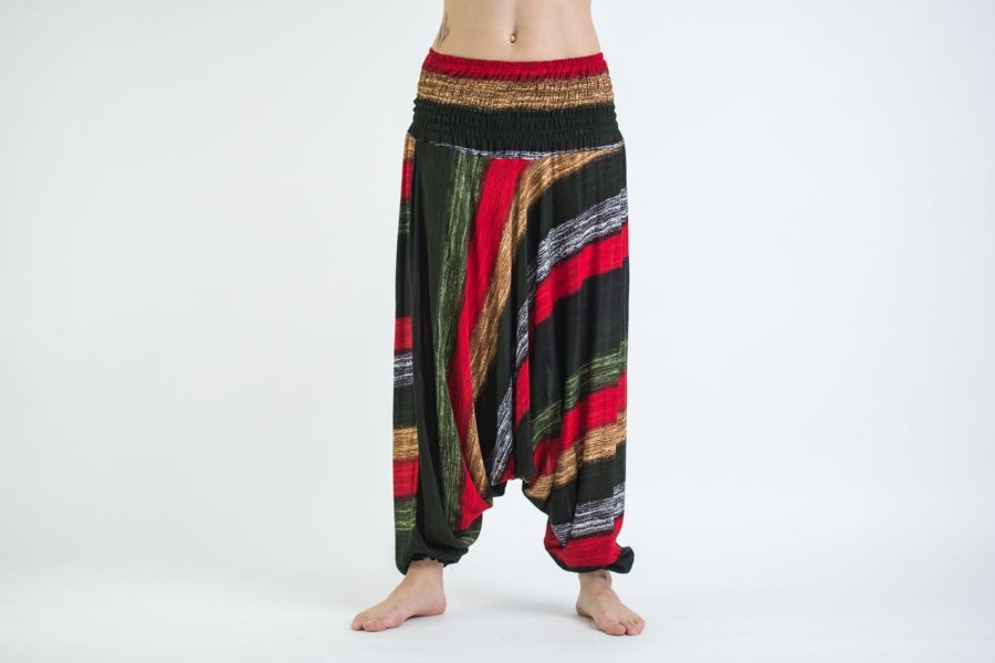 Women HaremPants | Boho Striped 2-In-1 Jumpsuit Harem Pants In Green