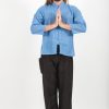 Men HaremPants | Mens Yoga Shirts Chinese Collared In Blue