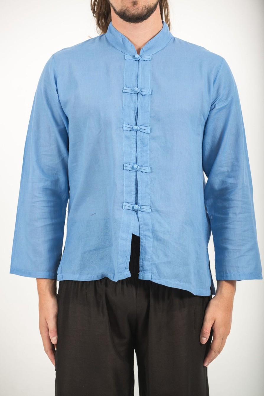 Men HaremPants | Mens Yoga Shirts Chinese Collared In Blue