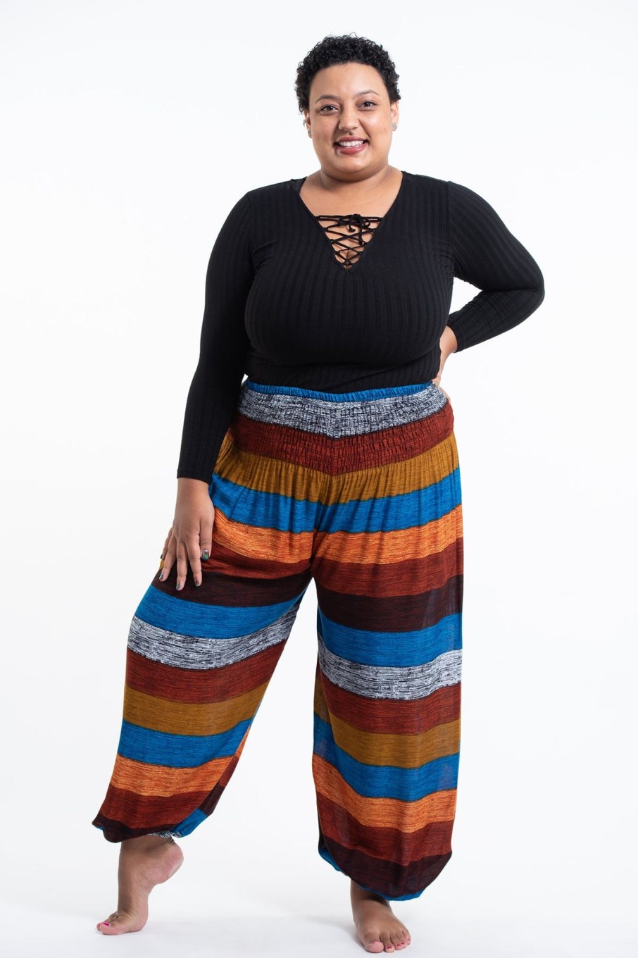 Women HaremPants | Plus Size Boho Striped Women'S Harem Pants In Rust