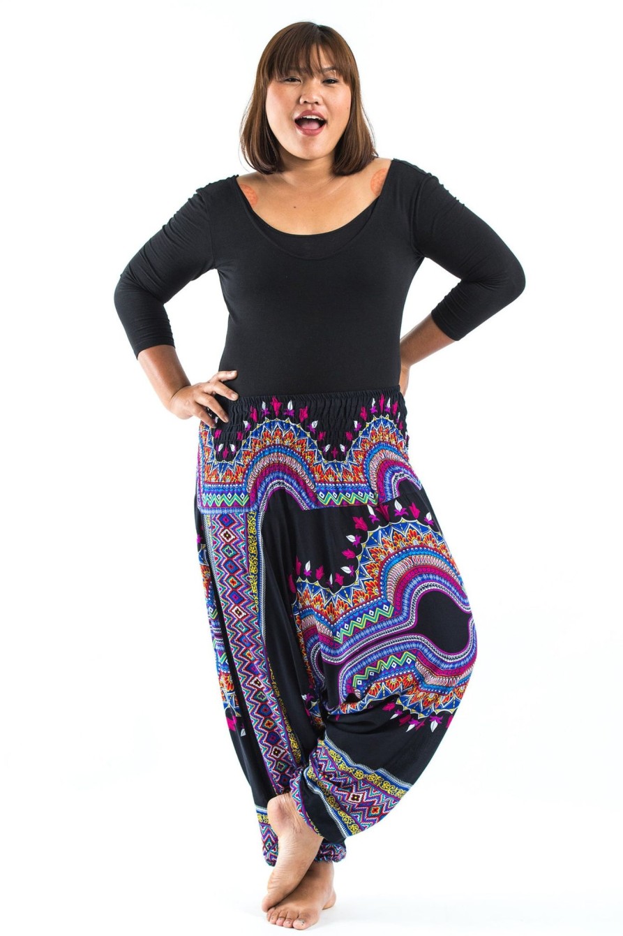 Plus Size HaremPants | Plus Size Dashiki Prints 2-In-1 Jumpsuit Harem Pants In Black