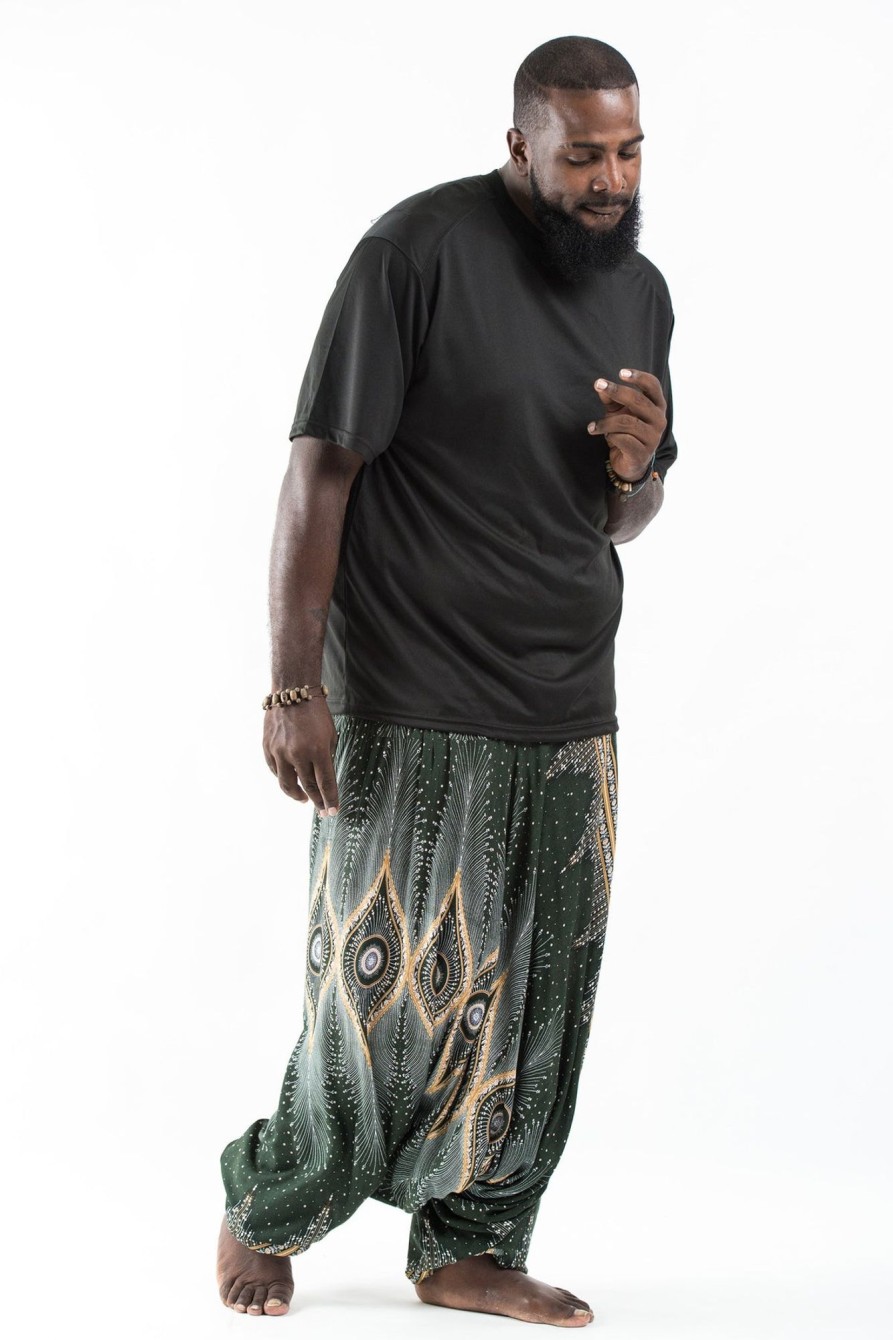 Plus Size HaremPants | Plus Size Diamond Peacock Drop Crotch Men'S Harem Pants In Green