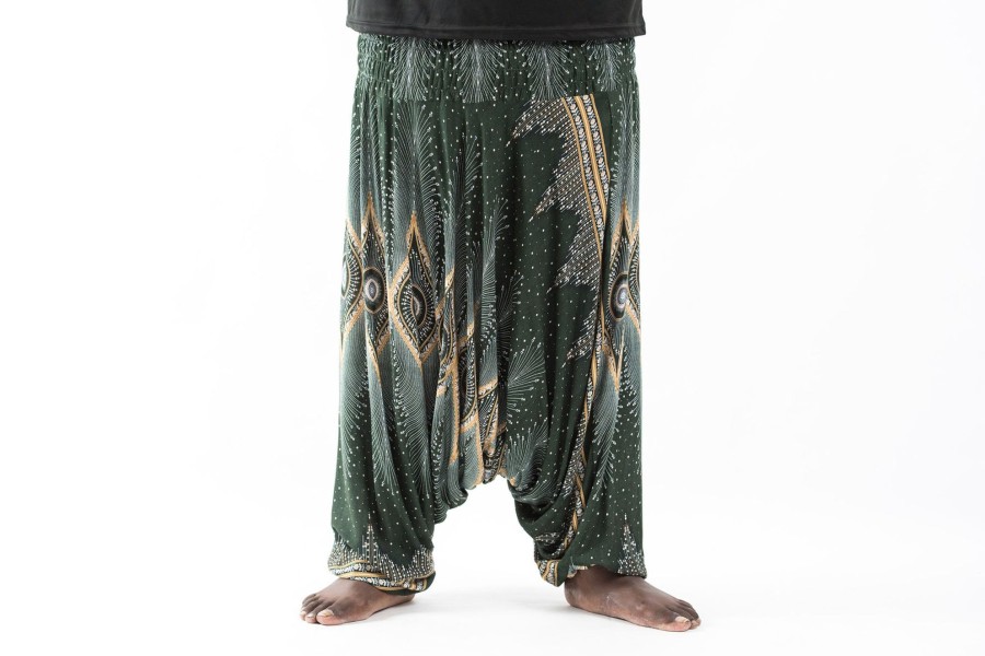 Plus Size HaremPants | Plus Size Diamond Peacock Drop Crotch Men'S Harem Pants In Green