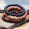 Accessories HaremPants | Hand Made Set Of 3 Thai Wooden Mala Bead Elastic Bracelets Brown