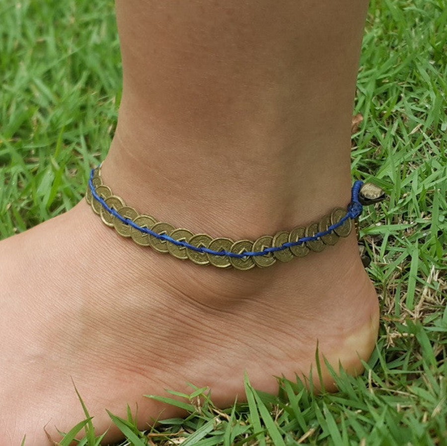 Accessories HaremPants | Hand Made Fair Trade Anklet Antique Coins Blue