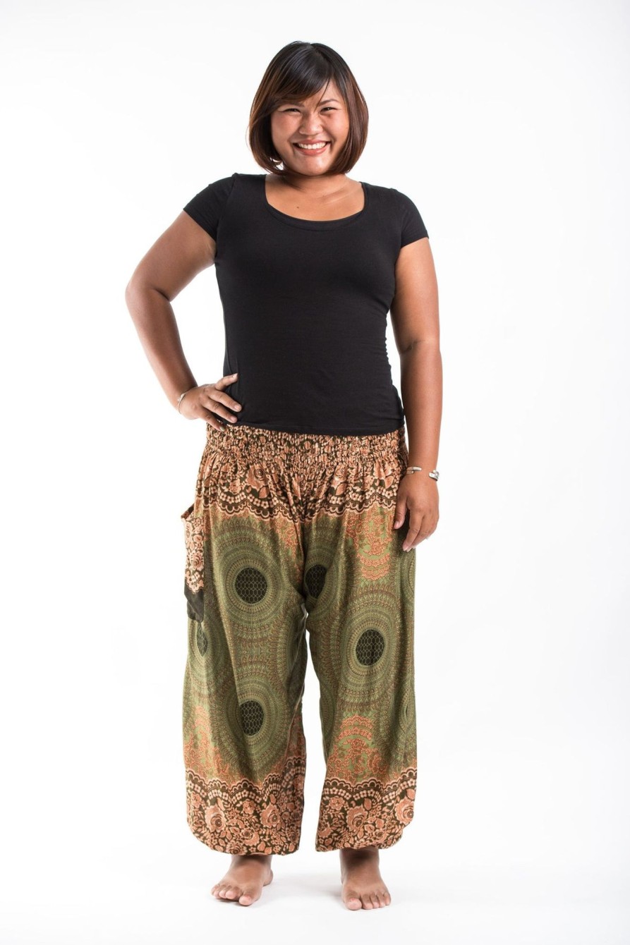 Plus Size HaremPants | Plus Size Geometric Mandalas Women'S Harem Pants In Olive