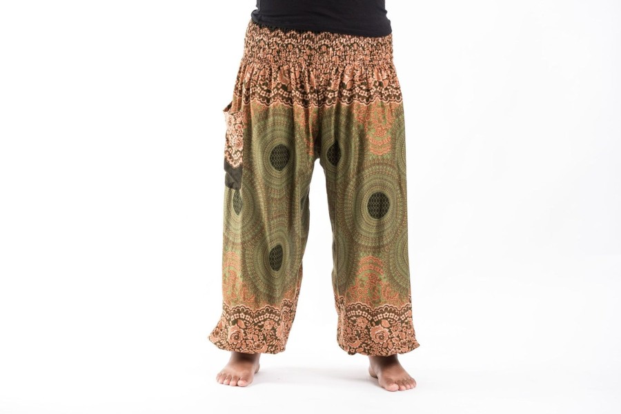 Plus Size HaremPants | Plus Size Geometric Mandalas Women'S Harem Pants In Olive