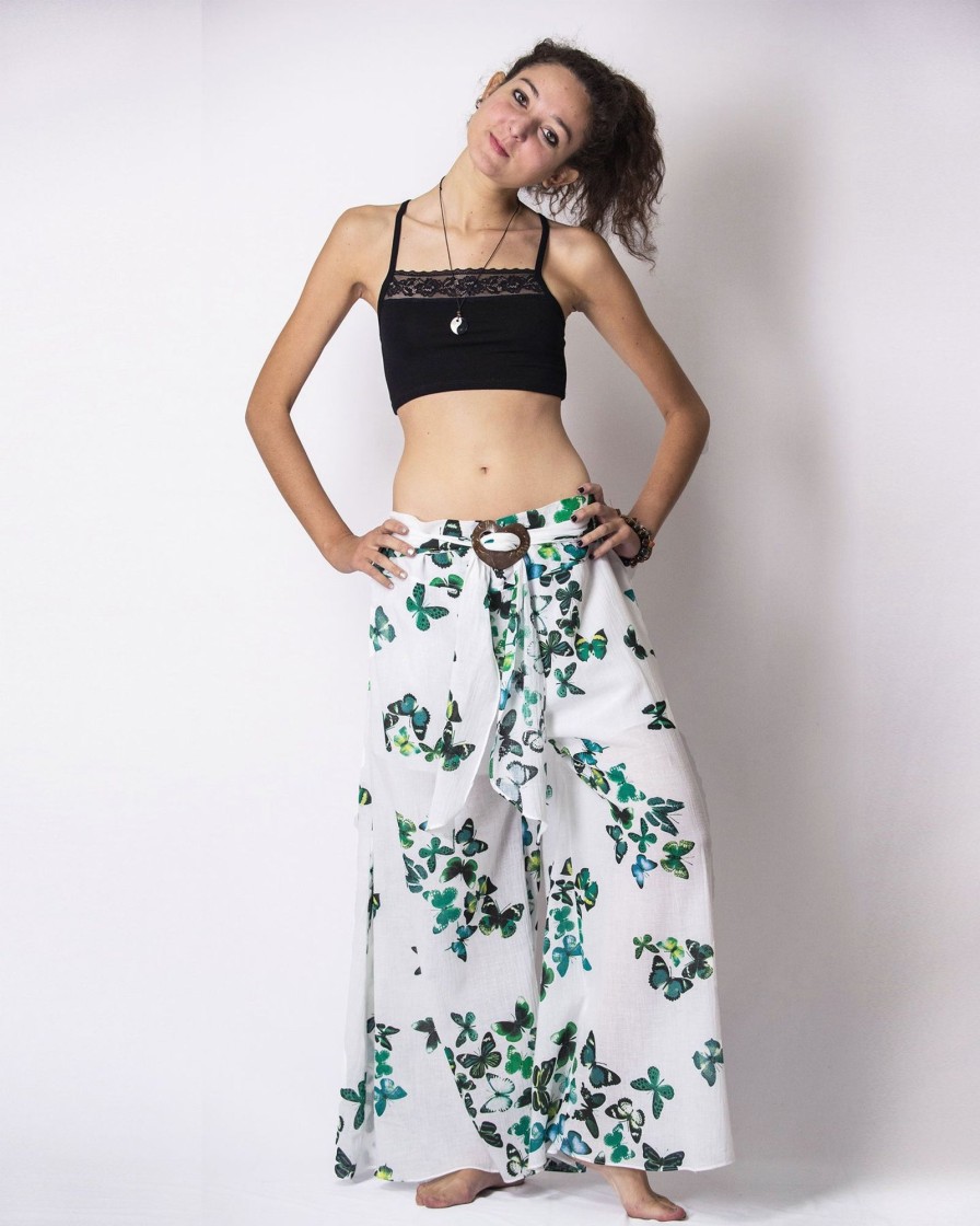 Women HaremPants | Women'S Thai Harem Palazzo Pants In Butterflies Green