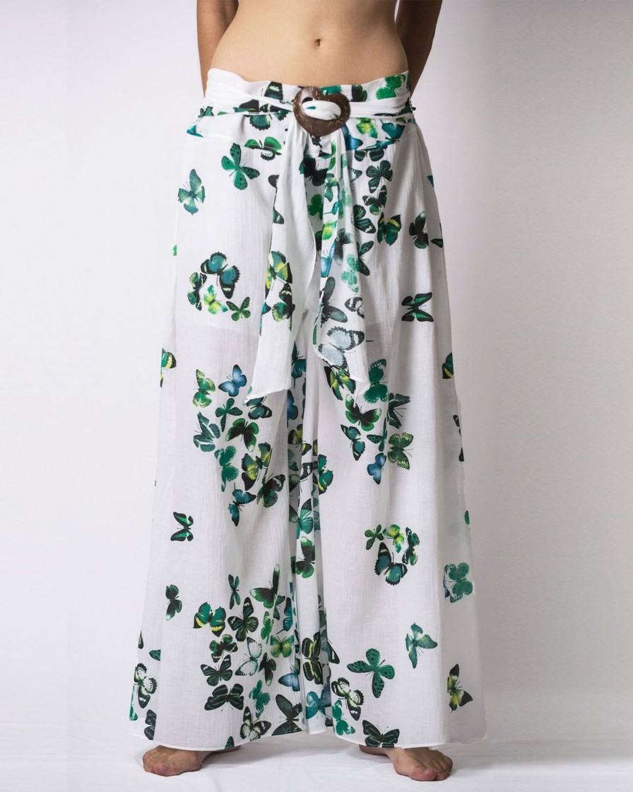 Women HaremPants | Women'S Thai Harem Palazzo Pants In Butterflies Green