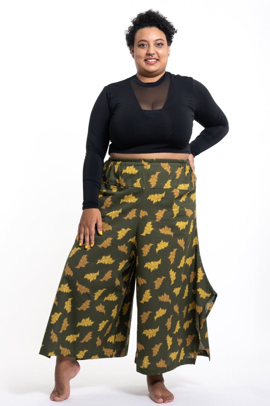 Women HaremPants | Plus Size Leaves Women'S Cotton Palazzo Pants In Green