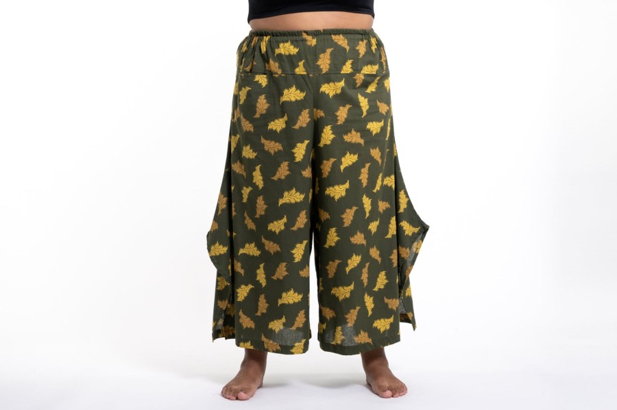 Women HaremPants | Plus Size Leaves Women'S Cotton Palazzo Pants In Green