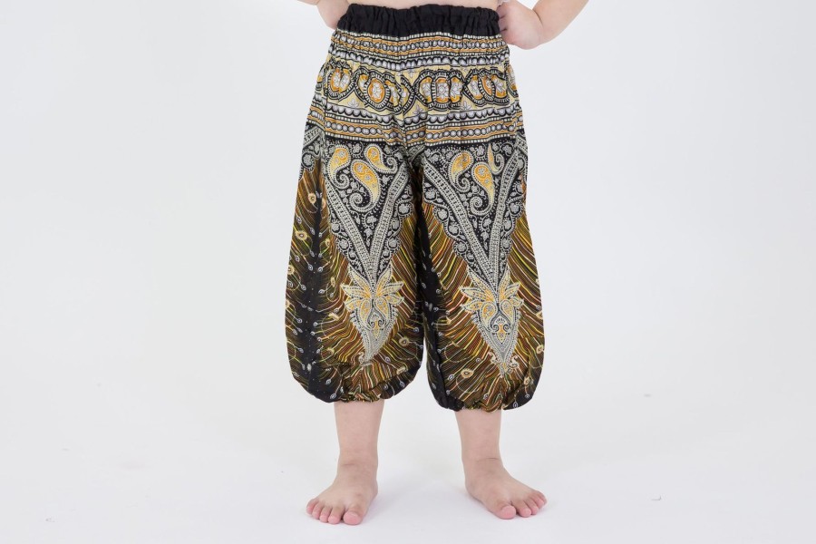 Kids HaremPants | Peacock Feathers Kids Harem Pants In Black