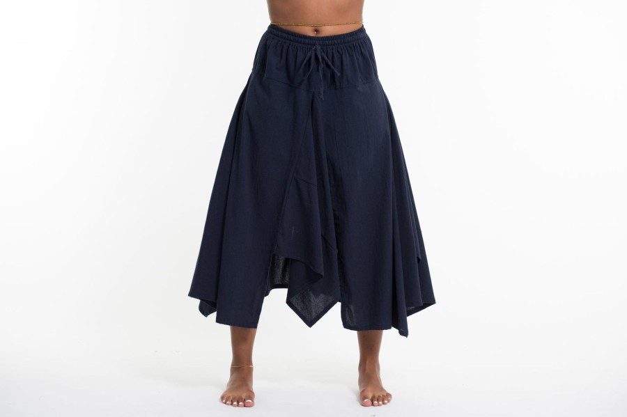 Women HaremPants | Solid Color Cotton Handkerchief Midi Skirt In Navy