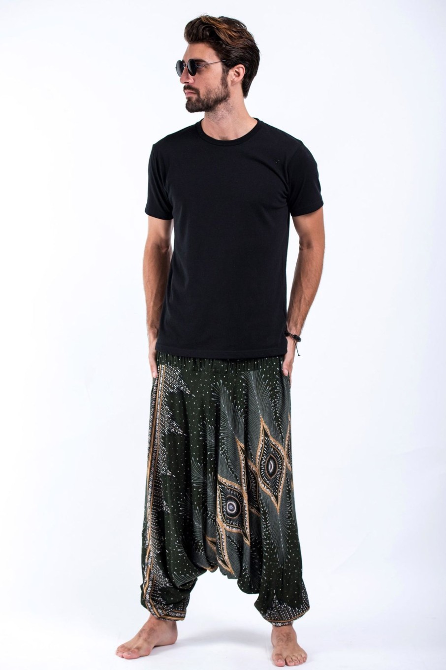 Men HaremPants | Diamond Peacock Drop Crotch Men'S Harem Pants In Green